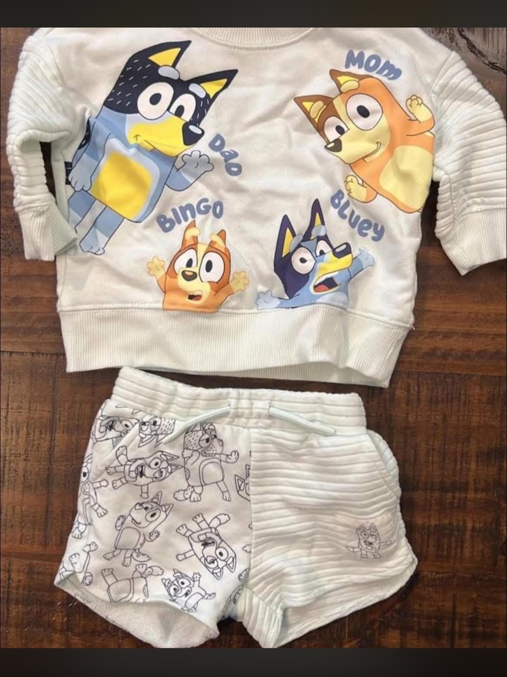 Bluey Kids Sweatshirt & Shorts Set - White with Colorful Bluey Characters
